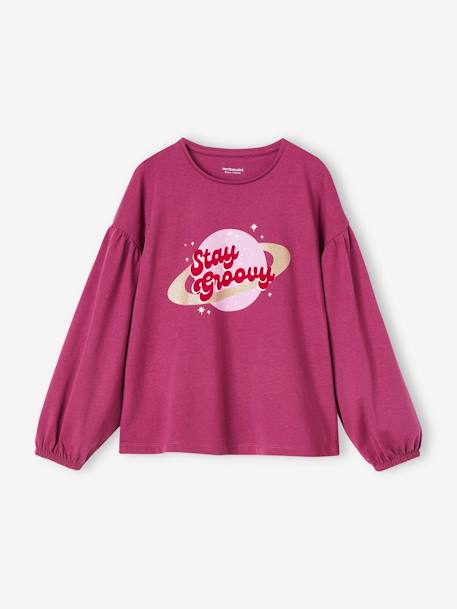 Fille-T-shirt, sous-pull-T-shirt-Tee-shirt détails brillants et message velours fille