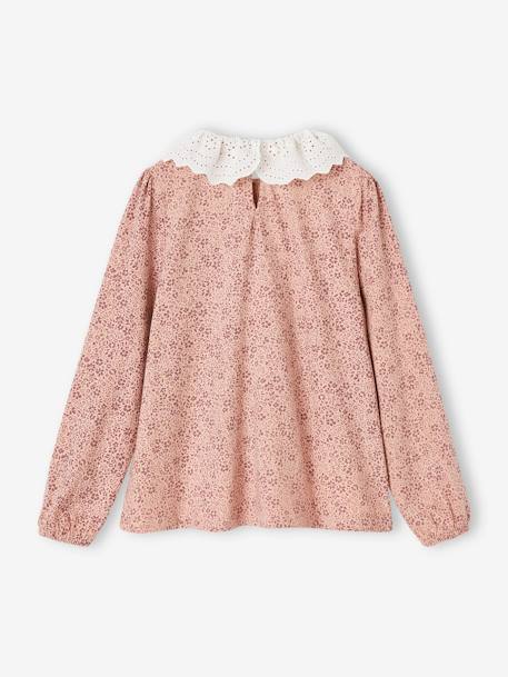 T-shirt blouse col en broderie anglaise fille marine rayé+rose poudré 11 - vertbaudet enfant 