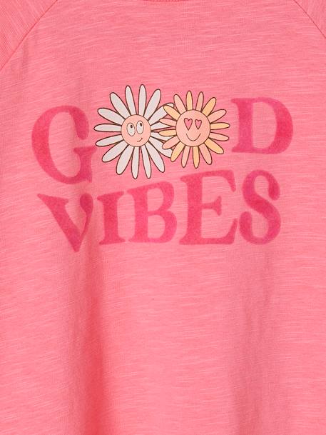 Tee-shirt 'good vibes' animation flatlock velours et fleurs fille rose bonbon 5 - vertbaudet enfant 