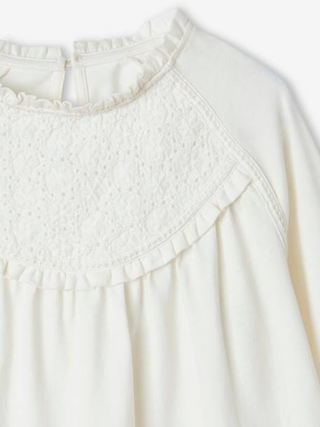 Tee-shirt blouse détail en broderie anglaise fille écru+vert foncé+vieux rose 4 - vertbaudet enfant 