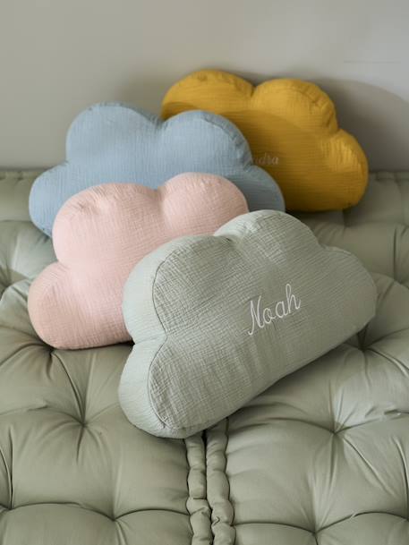 Coussin personnalisable gaze de coton Nuage bleu grisé+moutarde+rose poudré+vert sauge 8 - vertbaudet enfant 