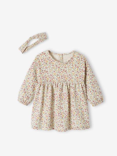 Ensemble 3 pièce robe + cardigan + bandeau bébé fille ivoire imprimé+vieux rose 13 - vertbaudet enfant 