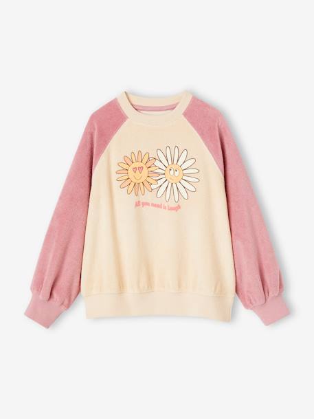 Sweat raglan en éponge motifs fleurs pop fille  - vertbaudet enfant