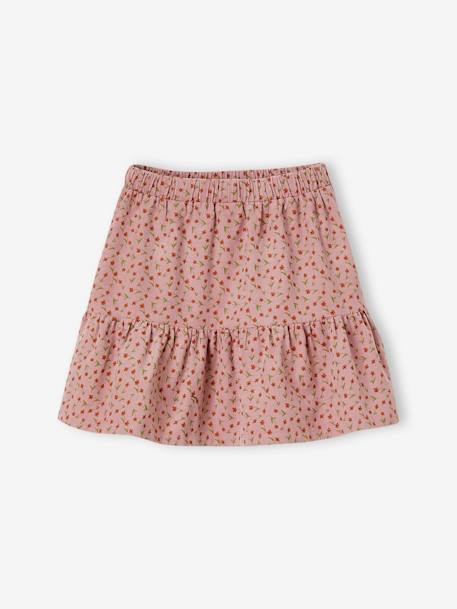 Jupe à volant en velours imprimé fleurs fille vert+vieux rose 6 - vertbaudet enfant 