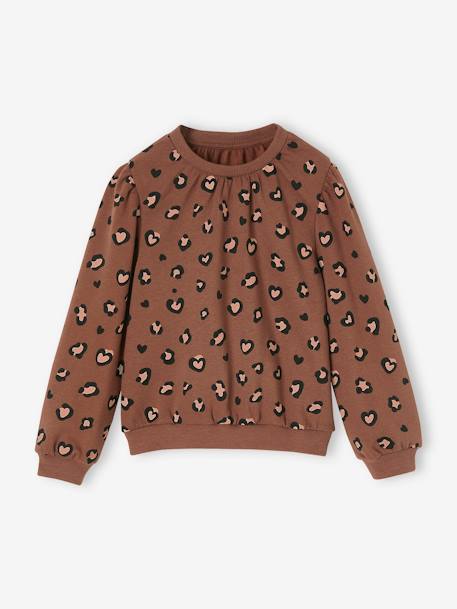 Sweat graphique fille chocolat+vieux rose 1 - vertbaudet enfant 