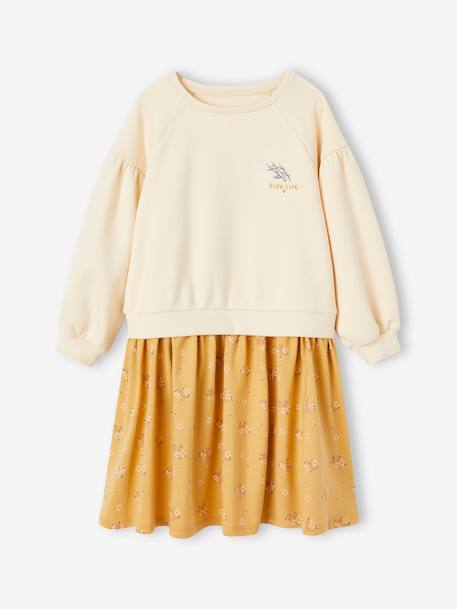 Robe bi-matière fille vanille+vert 2 - vertbaudet enfant 