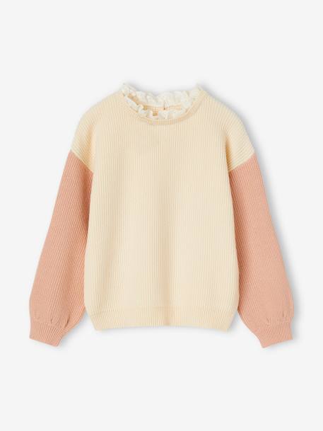 Pull col fantaisie forme loose fille beige poudré+rose bonbon 3 - vertbaudet enfant 