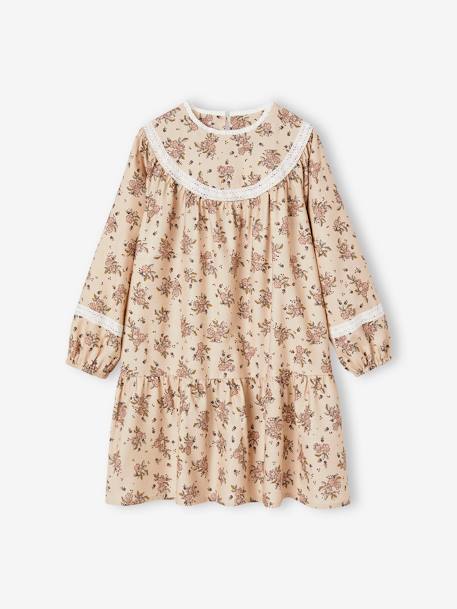 Robe à fleurs détails en dentelle fille beige+bleu nuit+vert 1 - vertbaudet enfant 