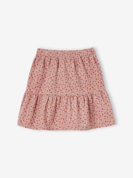 Jupe à volant en velours imprimé fleurs fille vert+vieux rose 7 - vertbaudet enfant 