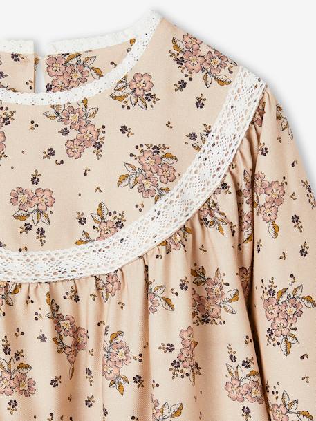 Robe à fleurs détails en dentelle fille beige+bleu nuit+vert 3 - vertbaudet enfant 