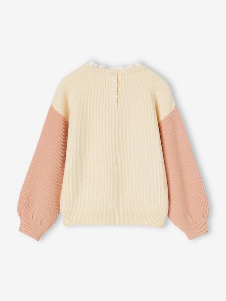 Pull col fantaisie forme loose fille beige poudré+rose bonbon 4 - vertbaudet enfant 