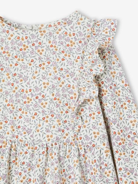 Robe imprimée fleurs fille manches volantées bleu grisé+écru+vieux rose 6 - vertbaudet enfant 