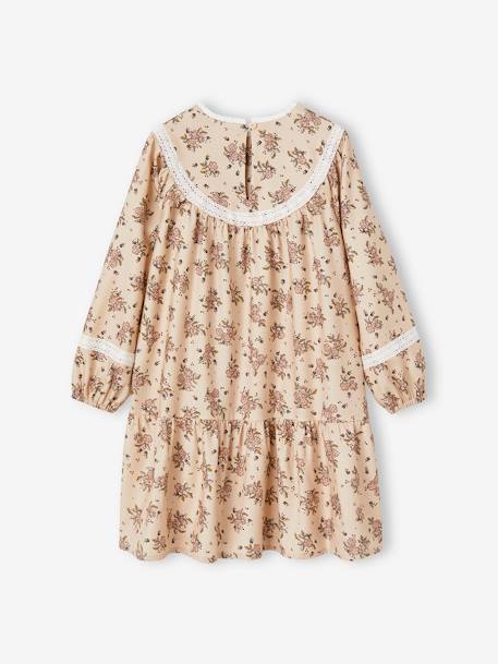 Robe à fleurs détails en dentelle fille beige+bleu nuit+vert 2 - vertbaudet enfant 