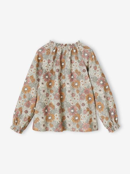 Blouse à fleurs en velours milleraies fille vert d'eau+vieux rose 3 - vertbaudet enfant 