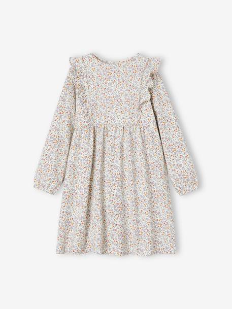 Robe imprimée fleurs fille manches volantées bleu grisé+écru+vieux rose 4 - vertbaudet enfant 