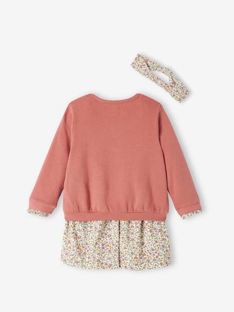 Ensemble 3 pièce robe + cardigan + bandeau bébé fille ivoire imprimé+vieux rose 15 - vertbaudet enfant 