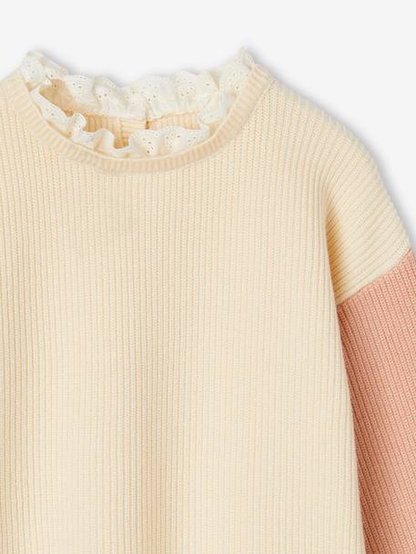 Pull col fantaisie forme loose fille beige poudré+rose bonbon 5 - vertbaudet enfant 