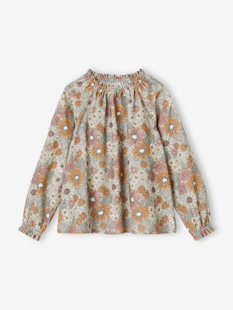 Blouse à fleurs en velours milleraies fille vert d'eau 2 - vertbaudet enfant 