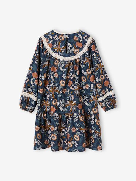 Robe à fleurs détails en dentelle fille beige+bleu nuit+vert 5 - vertbaudet enfant 