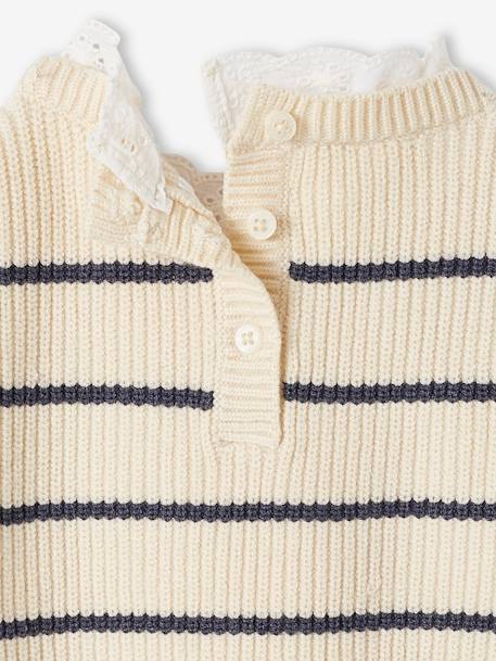 Pull en côte perlée bébé col en broderie anglaise marine+rayé marine+vert sauge 10 - vertbaudet enfant 