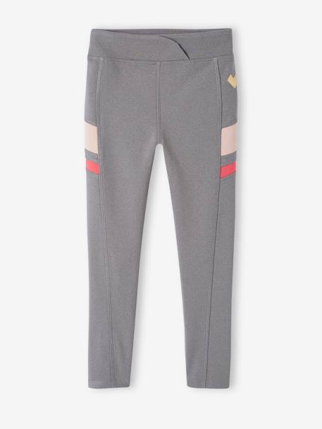 Legging sport en matière technique fille détails côtés fantaisie gris chiné 1 - vertbaudet enfant 