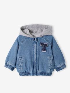 Blouson doublé en denim bébé capuche en molleton  - vertbaudet enfant