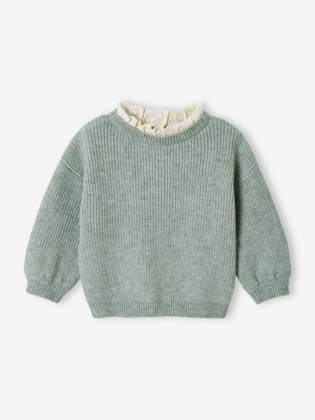 Pull en côte perlée bébé col en broderie anglaise vert sauge 1 - vertbaudet enfant 