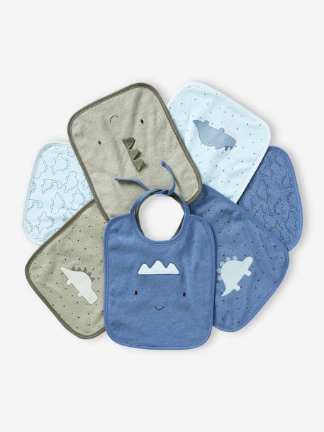 Lot de 7 bavoirs bébé VERTBAUDET bleu ciel+imprimé jungle 1 - vertbaudet enfant 