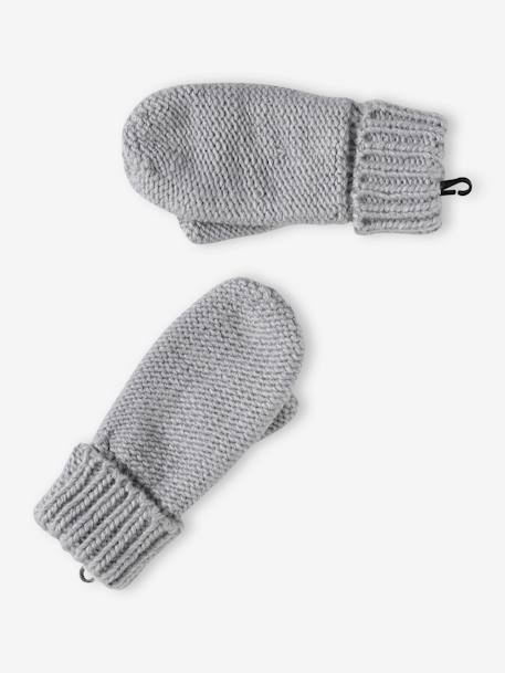 Ensemble bonnet + snood + gants ou moufles pompons fille gris chiné 5 - vertbaudet enfant 