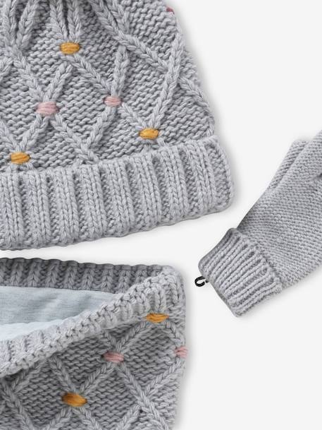 Ensemble bonnet + snood + gants ou moufles pompons fille gris chiné 6 - vertbaudet enfant 