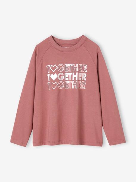 T-shirt sport motif brillant Together fille manches longues raglan vieux rose 1 - vertbaudet enfant 