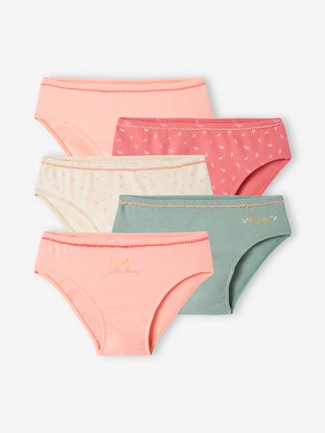 Fille-Lot de 5 culottes fantaisie fille en maille côtelée