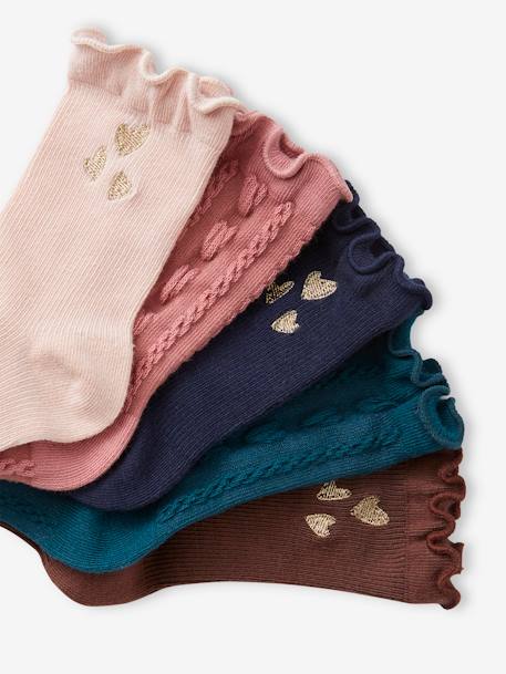 Lot de 5 paires de chaussettes coeurs en maille torsadée et côtelée fille rose poudré 2 - vertbaudet enfant 