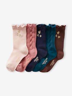 -Lot de 5 paires de chaussettes coeurs en maille torsadée et côtelée fille