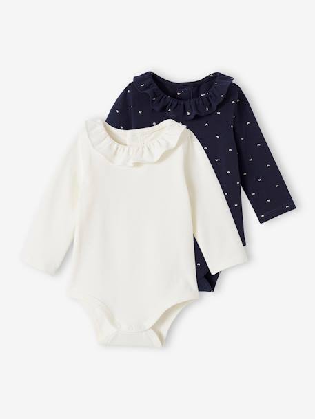 Bébé-T-shirt, sous-pull-T-shirt-Lot de 2 bodies bébé col claudine manches longues