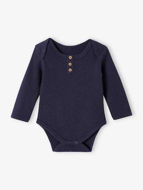 Lot de 2 bodies manches longues bébé maille nid d'abeille bleu nuit+lot vert tilleul foncé 3 - vertbaudet enfant 