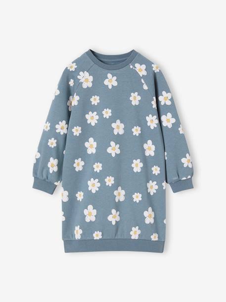 Robe en molleton fleurs pop fille bleu grisé+camel 1 - vertbaudet enfant 