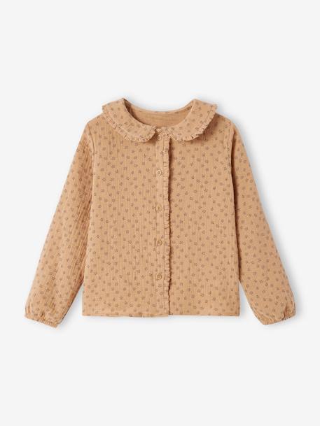 Blouse en gaze de coton personnalisable fille. cappuccino+coquille d'oeuf imprimé 1 - vertbaudet enfant 