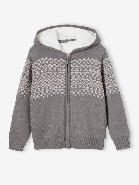 Gilet zippé à capuche garçon doublé sherpa gris chiné+marine 1 - vertbaudet enfant 