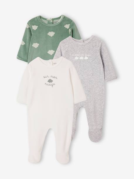 Lot de 3 dors-bien bébé en velours BASICS rose pâle+vert de gris 8 - vertbaudet enfant 