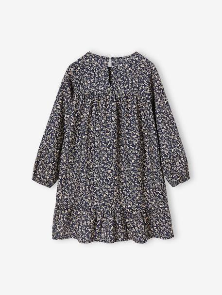 Robe à smocks motifs fleurs fille manches longues marine+moutarde 2 - vertbaudet enfant 