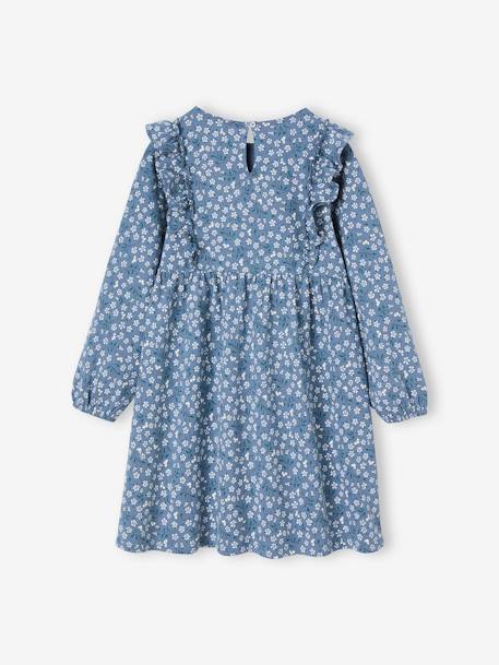 Robe imprimée fleurs fille manches volantées bleu grisé+écru+vieux rose 2 - vertbaudet enfant 