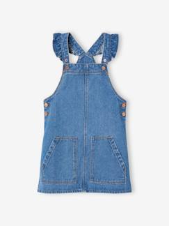 Robe salopette en jean bretelles volantées fille  - vertbaudet enfant