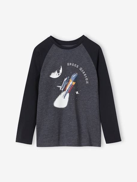 T-shirt motif graphique garçon manches raglan BLEU+gris chiné+vert sapin 4 - vertbaudet enfant 