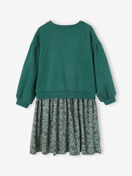 Robe bi-matière fille vanille+vert 10 - vertbaudet enfant 