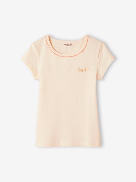 Lot de 3 T-shirts fantaisie manches courtes en maille côtelée fille rose nude 3 - vertbaudet enfant 