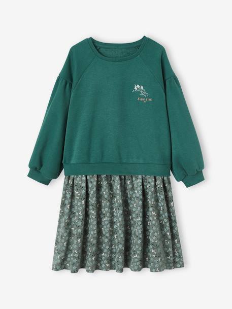 Robe bi-matière fille vanille+vert 9 - vertbaudet enfant 