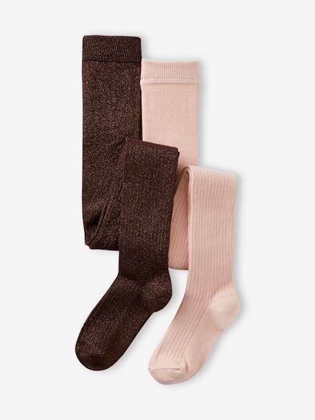 Lot de 2 paires de collants en maille côtelée fille chocolat+taupe 1 - vertbaudet enfant 