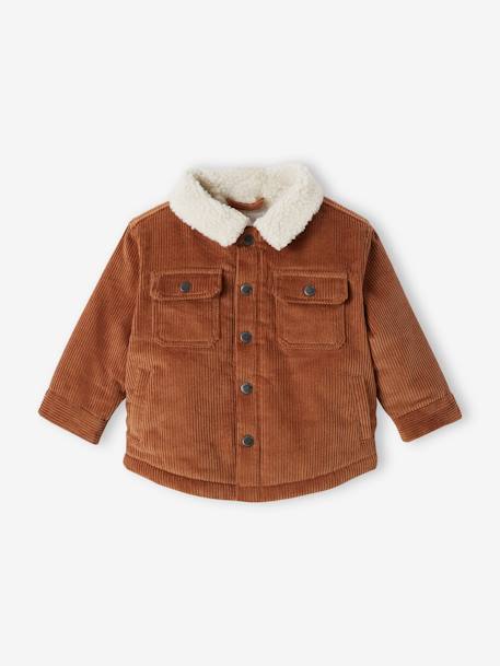 Veste en velours côtelé Bébé doublée fausse fourrure marron 1 - vertbaudet enfant 