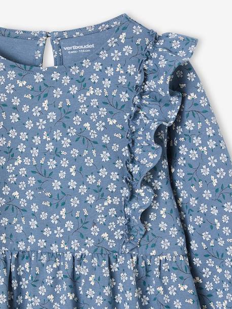 Robe imprimée fleurs fille manches volantées bleu grisé+écru+vieux rose 3 - vertbaudet enfant 